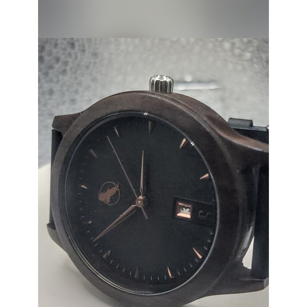 Men's Black Wooden Wristwatch with Rose Gold Accents